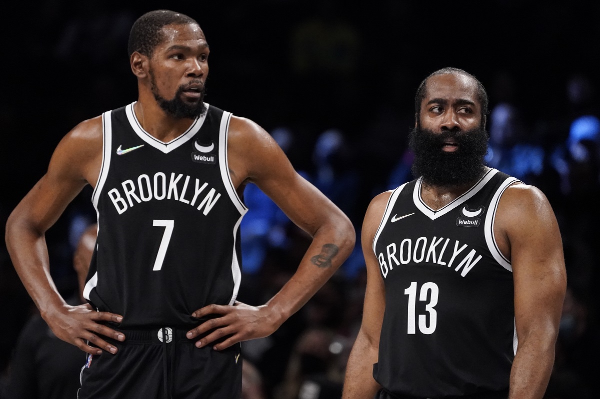 籃網球星Kevin Durant和James Harden。 圖：美聯社／達志影像／提供