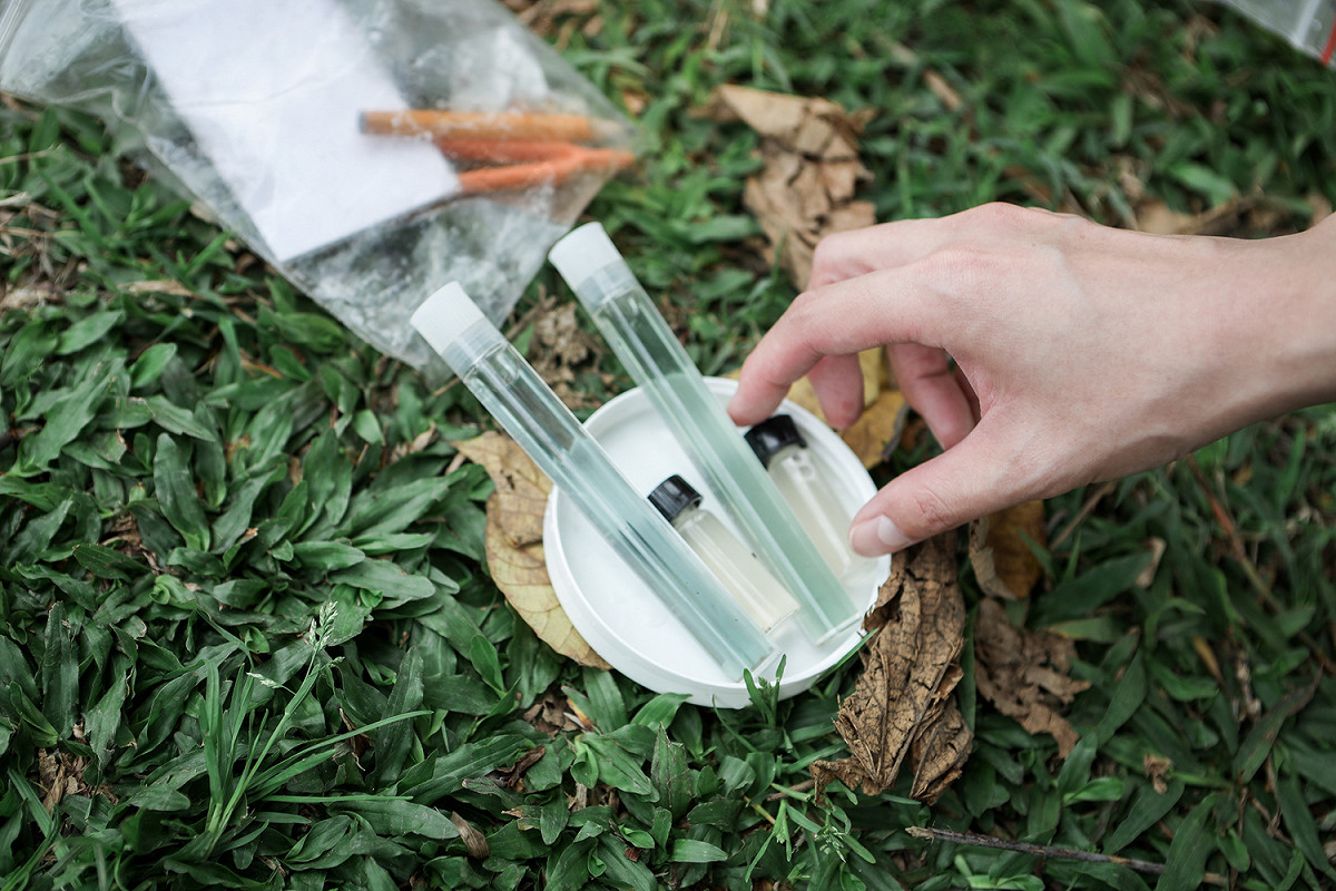 水質現形記環教課程，透過簡易水質檢測包讓民眾體驗水質檢測。 圖：新北市水利局提供
