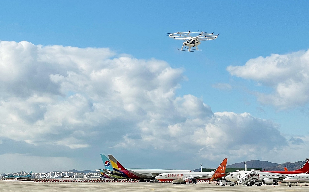 韓國在首爾金浦機場測試空中計程車。 圖：翻攝自Volocopter GmbH臉書