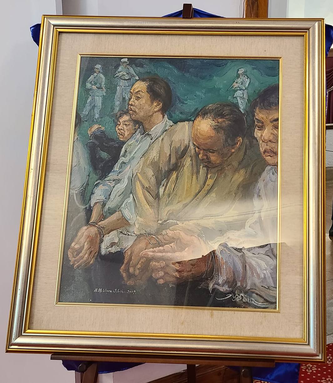 施並錫二二八歷史畫作「串綁的冤魂II」。 圖：楊振隆提供