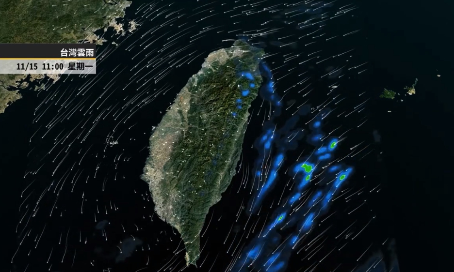 今(15)日11時台灣雲雨圖。 圖：翻攝自彭啟明臉書