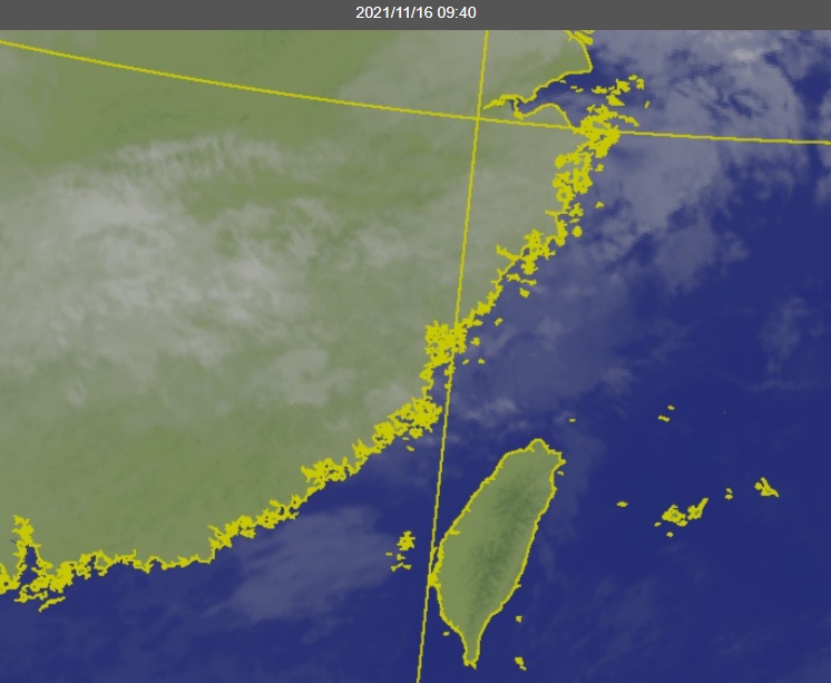 衛星雲圖，今全台各地是多雲到晴的穩定天氣。 圖：中央氣象局／提供