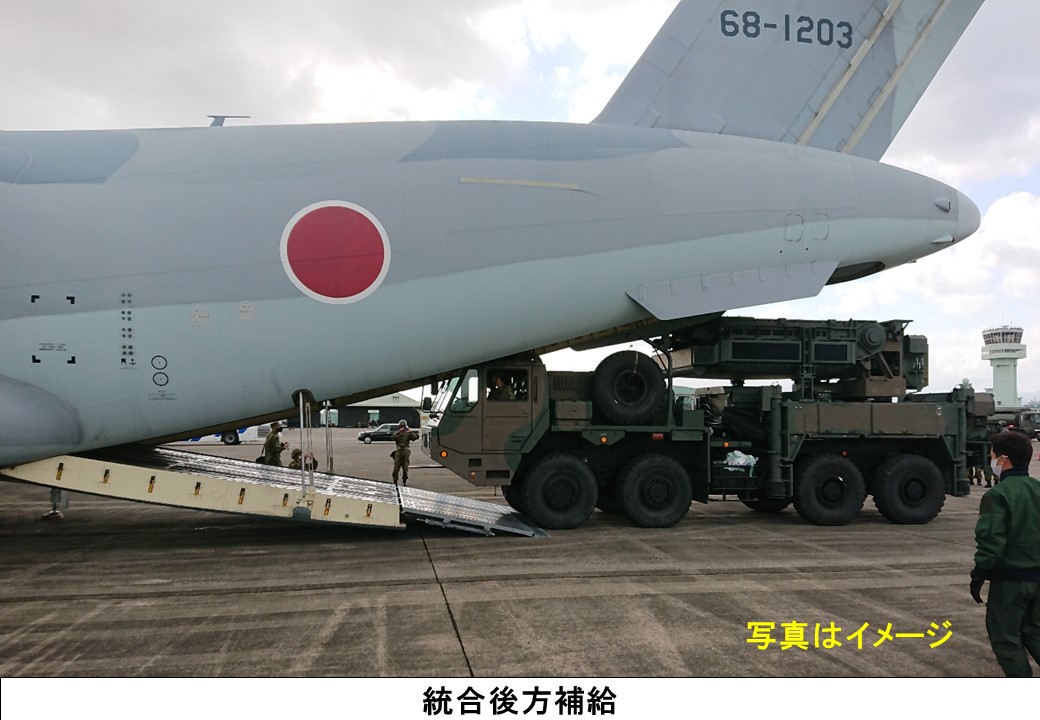 C-2運輸機運載重型卡車。 圖：翻攝防衛省統合幕僚監部推特