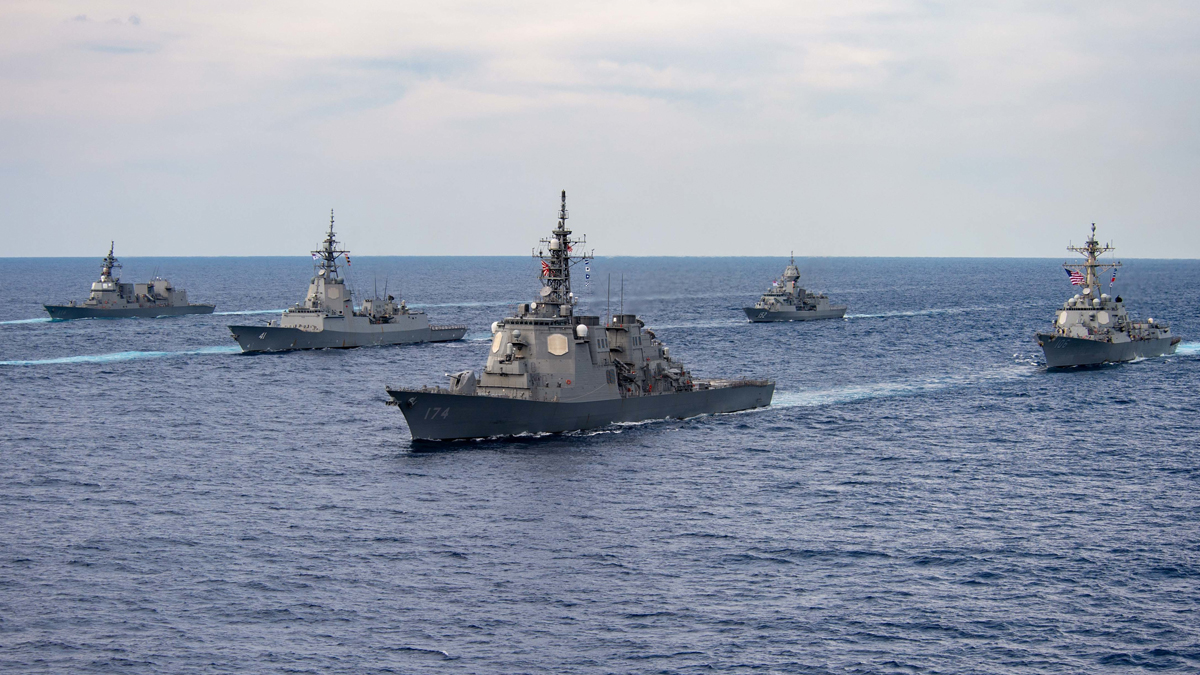 參與「ANNUALEX 2021」海上聯合軍演水面艦船。 圖：翻攝 U.S. Pacific Fleet推特