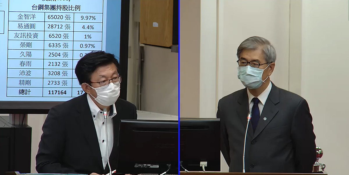 民進黨立委郭國文（左）今天針對禿鷹公司質詢金管會主委黃天牧（右）。 圖：截自立法院IVOD