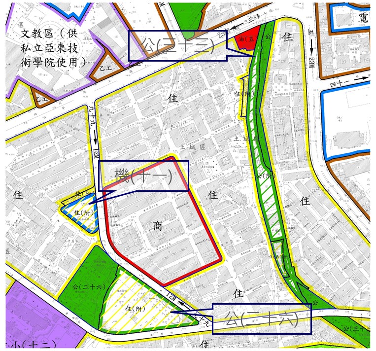 變更板橋都市計畫(公共設施用地專案通盤檢討)案(變2-1)變更內容示意圖。 圖：新北市城鄉局提供