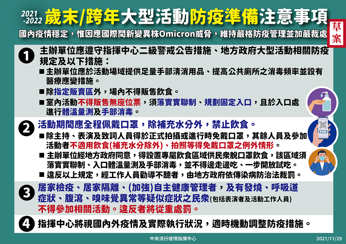 歲末大型活動防疫注意事項。 圖：指揮中心／提供