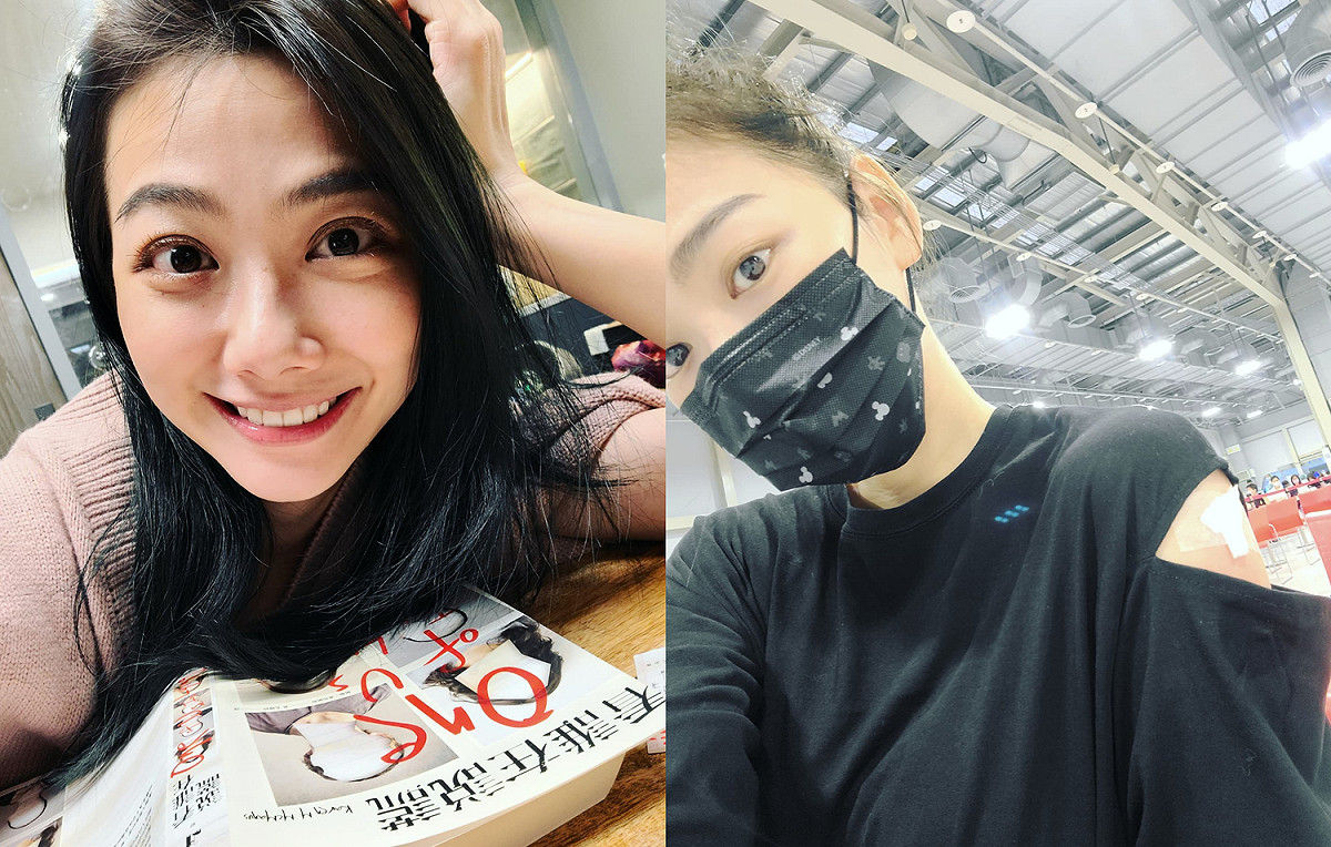 邵庭打第二劑莫德納時，穿著手臂處開2個洞的長袖上衣，專業的打疫苗裝被醫護人員誇獎。 圖：翻攝自邵庭臉書