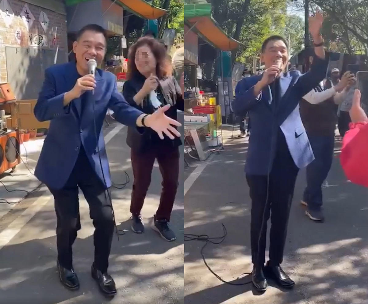 陳雷近日現身在彰化員林的藤山步道，並在路邊演唱名曲〈歡喜就好〉，讓民眾嗨翻。 圖：翻攝自陳雷臉書粉專