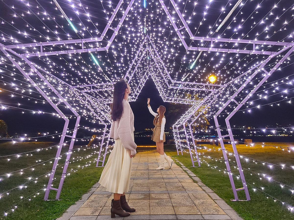 聖誕必備！絕美紫羅蘭星光大道。 圖：新北市水利局提供
