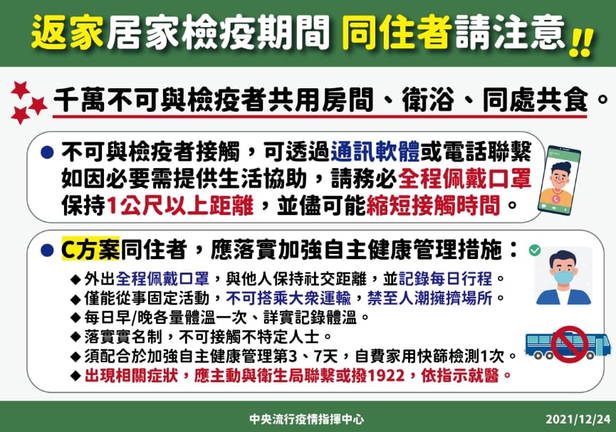 居檢者的同住家人，不可與檢疫者共用衛浴、共食。 圖：中央流行疫情指揮中心／提供