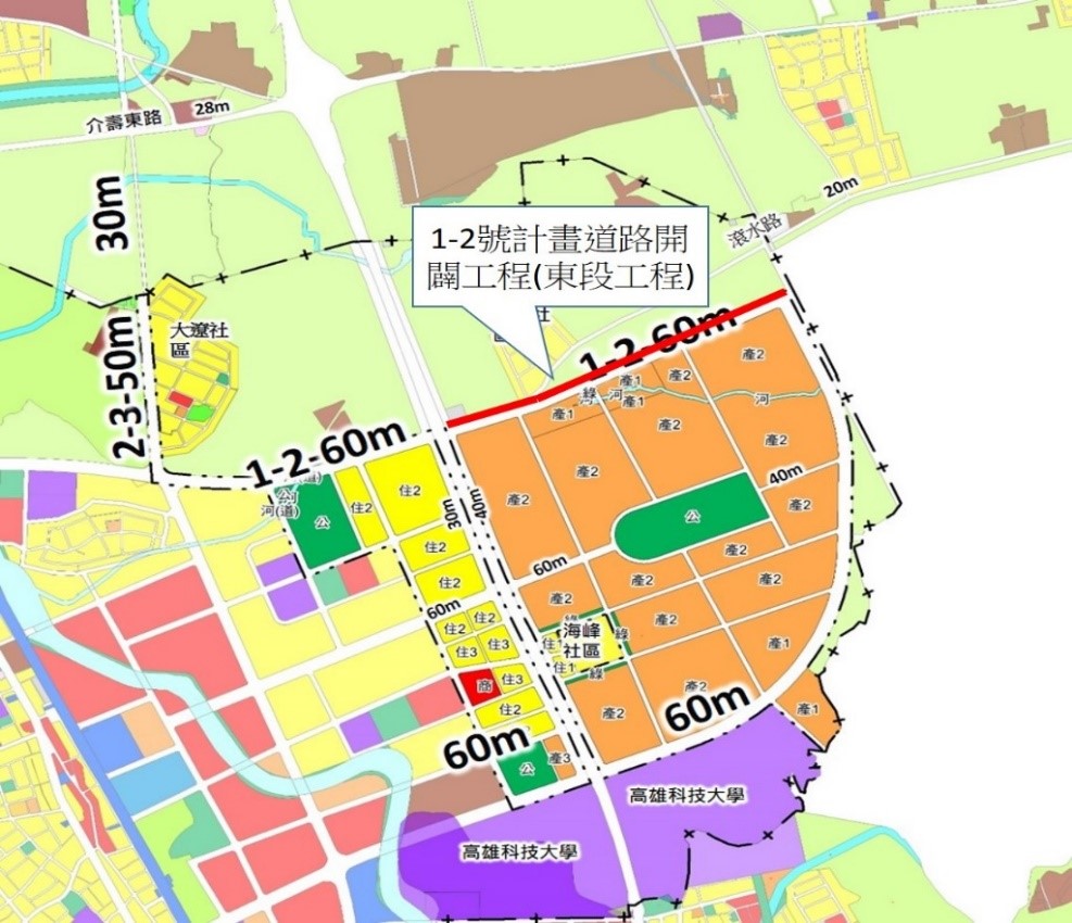 橋頭科學園區1-2道路東段工程位置圖。 圖：內政部提供