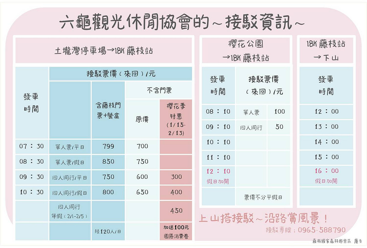 藤枝國家公園接駁資訊。 圖：林務局屏東林區管理處／提供