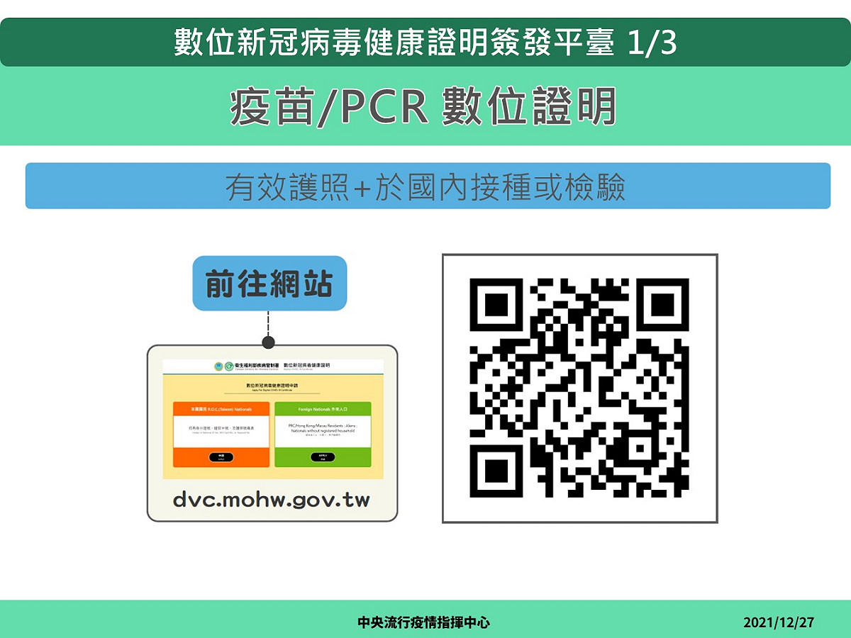 明(28)日上午8時將開放我國「數位新冠病毒健康證明」供下載使用。 圖：中央流行疫情指揮中心/提供