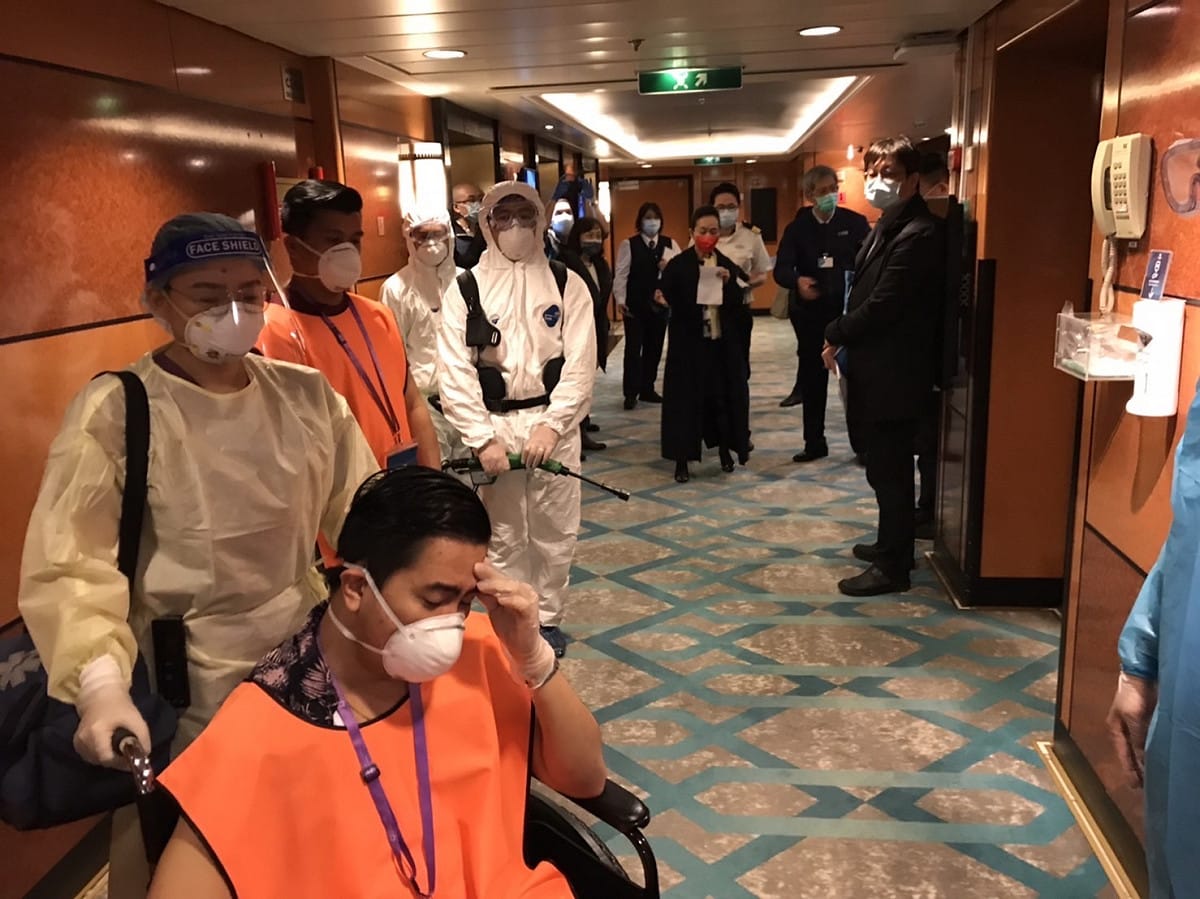 郵輪「探索夢號」進行復航前防疫演練。 圖：交通部航港局／提供