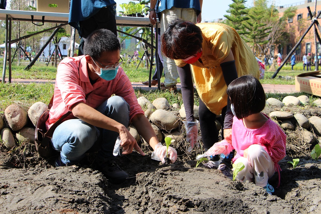 三峽客家文化園區親子家庭種芥菜體驗。 圖：新北市觀旅局提供