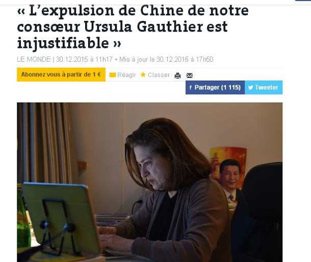 針對法國記者高潔遭中國驅逐一事，世維會發言人31日呼籲中國停止打擊報導維族問題的媒體。 圖：翻攝法國《世界報》