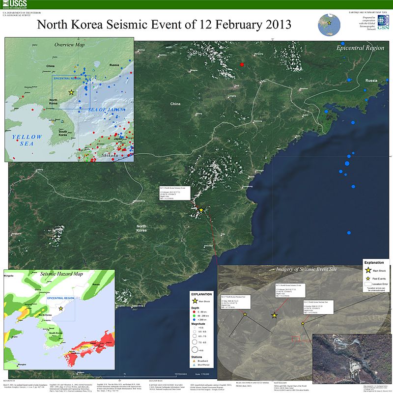 朝鮮6日上午傳出發生強烈地震，據外界預估，恐為朝鮮進行核試爆所致。圖為朝鮮於2013年進行核子試驗活動圖。 翻攝自維基百科