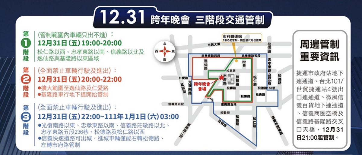 北市跨年晚會交通管制。 圖：2022跨年晚會官方網站