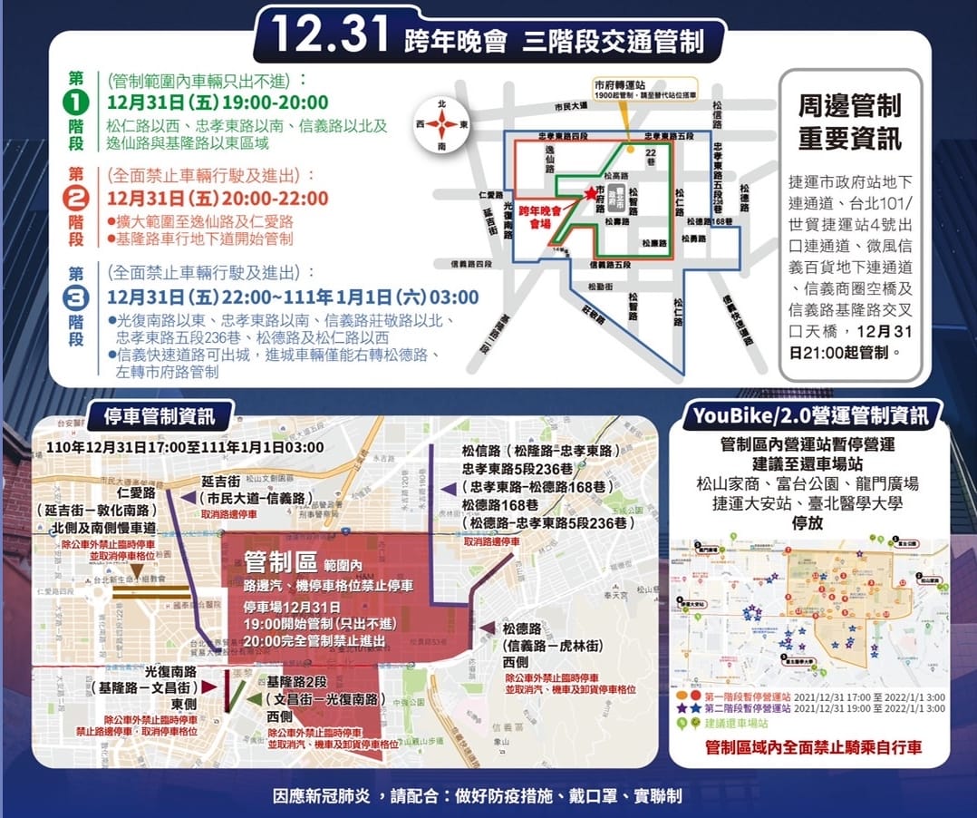 北市跨年晚會實施三階段交通管制。 圖/「台北最HIGH新年城-2022跨年晚會」官網