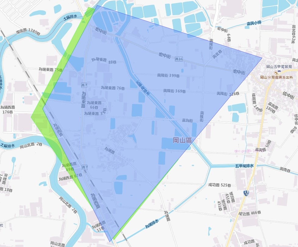 高雄市隨路與宏中街一帶停水範圍。 圖：取自台灣自來水公司第七區管利處網頁