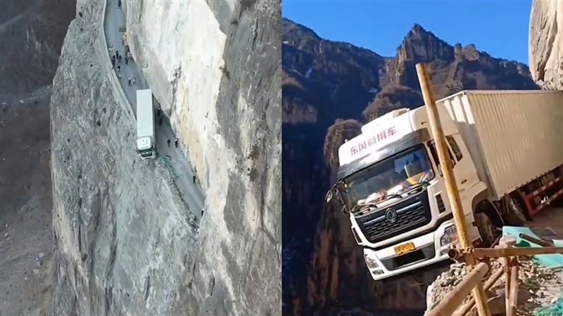 當地居民及時救援，出動3台鏟車和1台野越車才將車身拉起。 圖：翻攝微博