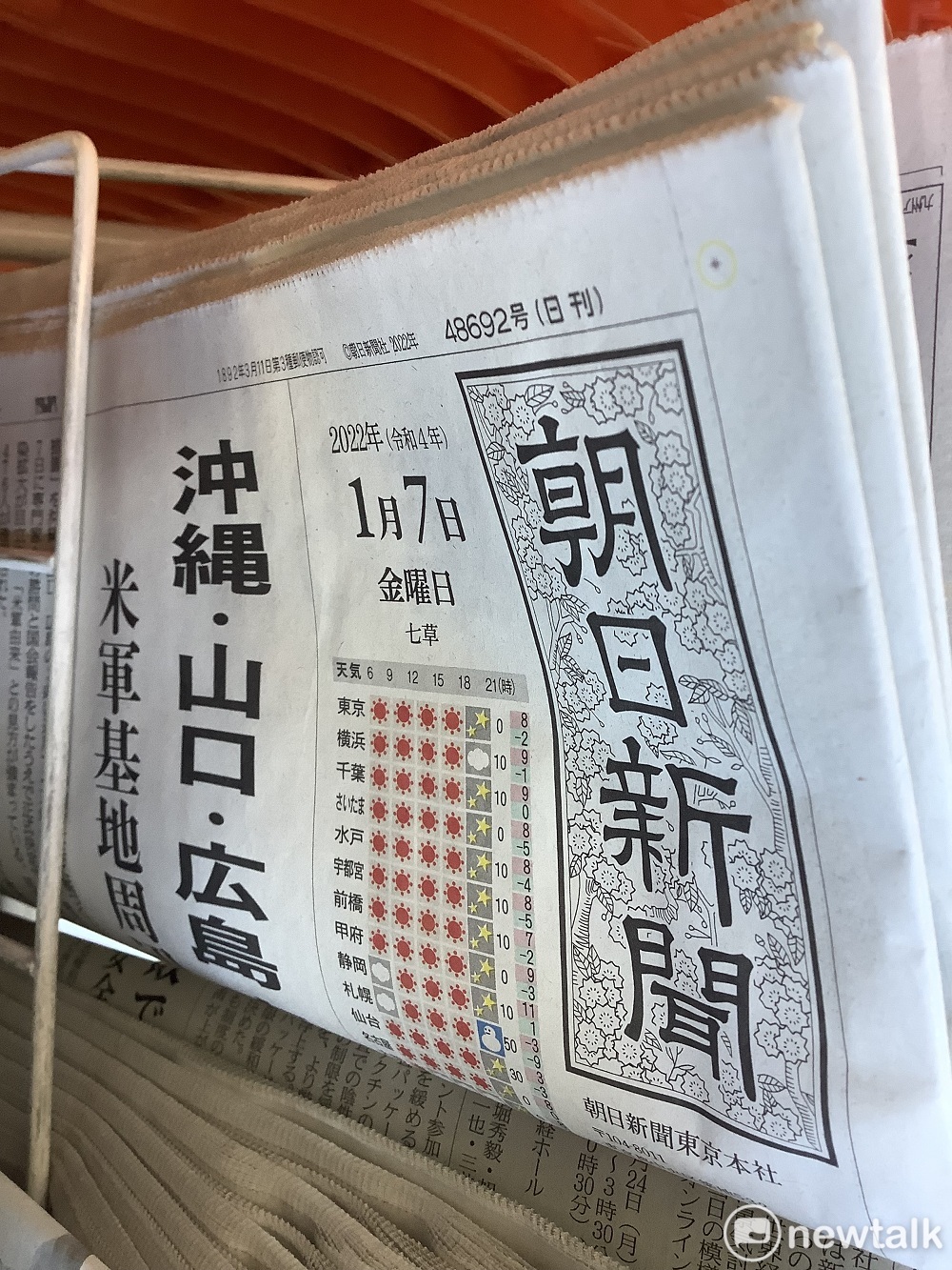 日本各報今天都針對沖繩等三縣適用防止蔓延措施以及震源是美軍基說作了報導。 圖：劉黎兒攝