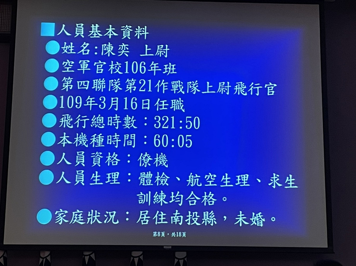 陳奕總飛行時數 324.05 小時，駕駛 F-16V 的時數為 62.2 小時 圖：國防部