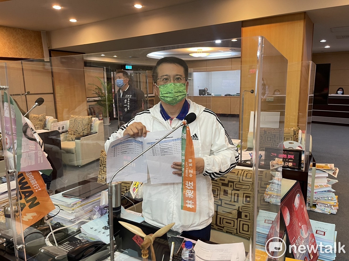 台南市議員蔡旺詮在市議會臨時會公開批評爭取黨內提名的前市府社會局機要秘書陳金鐘濫用行政資源，公私不分，到處豎立選舉看板，並活躍於競選活動，有濫用職權之嫌。 圖：黃博郎／攝