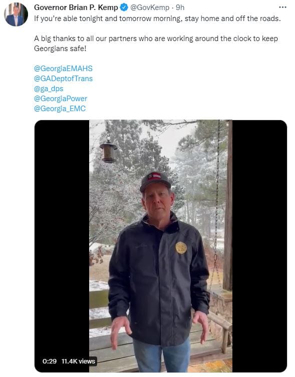喬治亞州州長 Brian Kemp 呼籲民眾減少外出。 圖：翻攝自Brian Kemp推特