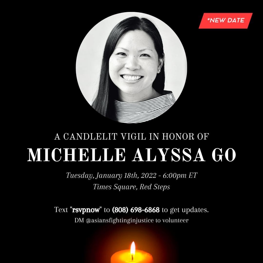 受害人米雪兒·吳（Michelle Alyssa Go）當地時間15日於美國紐約地鐵候車時，遭61歲的非裔流浪漢推下月台，撞車身亡。 圖：擷取自臉書Asians Fighting Injustice
