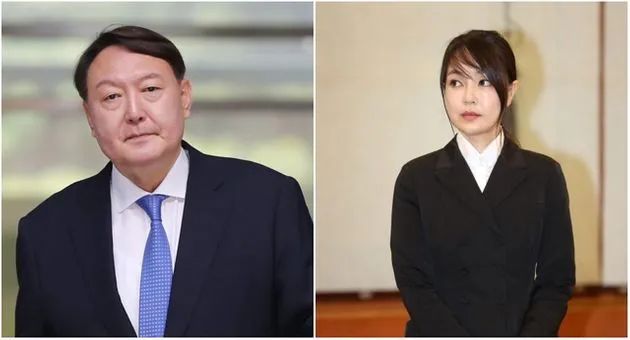韓國國民力量黨總統候選人尹錫悅(左)及夫人金建希(右)。 圖 : 翻攝自環球時報