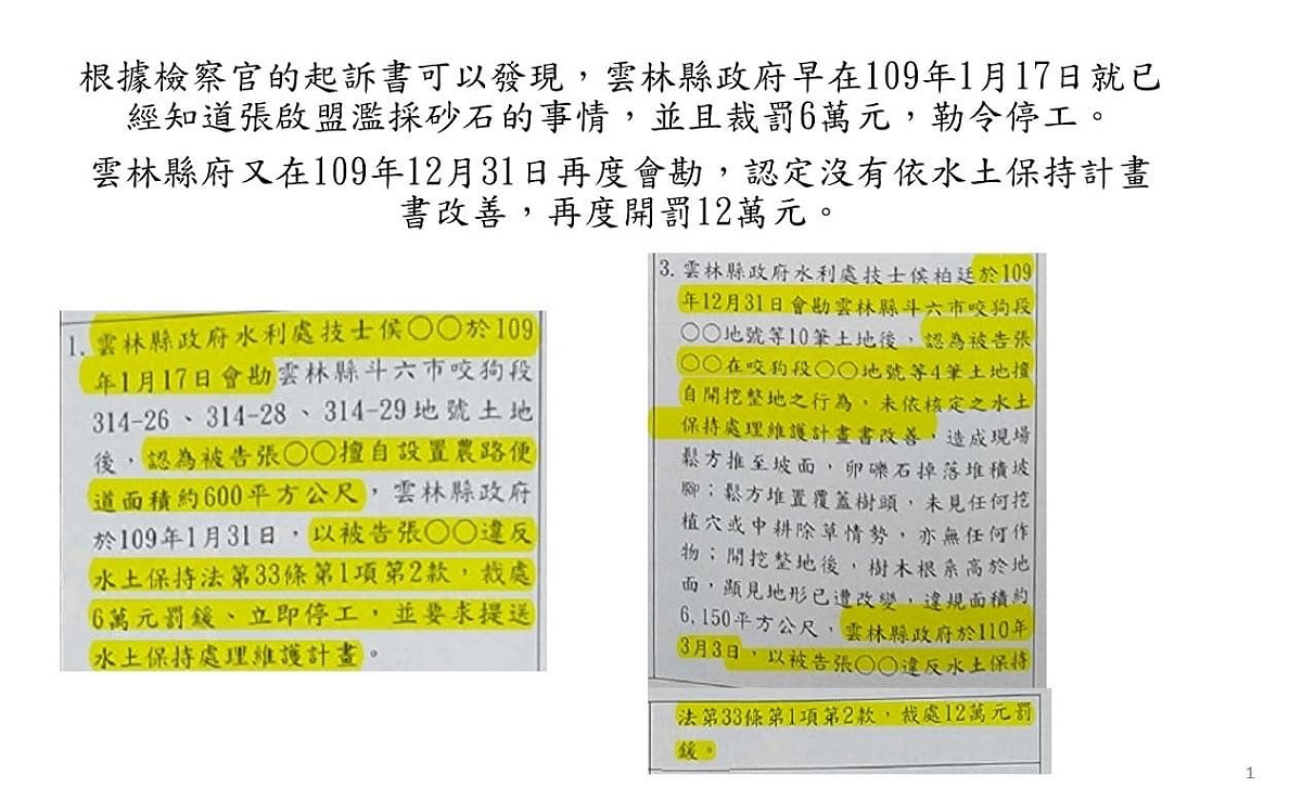 蘇治芬諷刺道，「底層公務員積極的查察不法，但碰到縣長的家人卻無法可管，原來這就是縣長及縣府所說的『依法行政』」。 圖：擷取自蘇治芬臉書