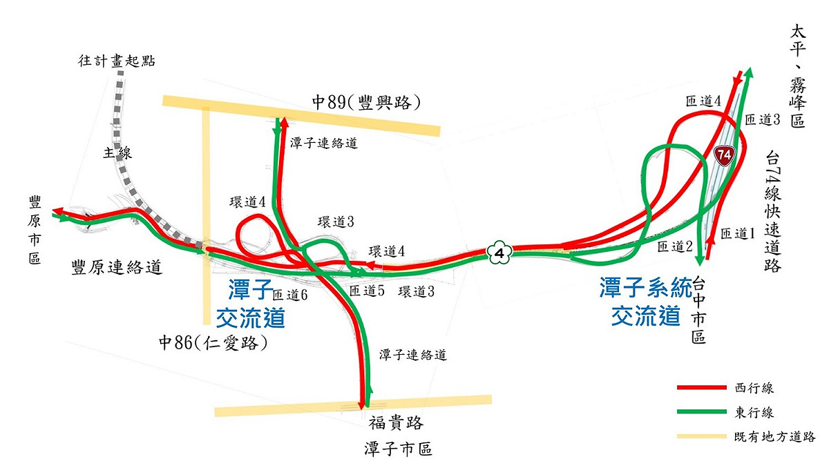 國4豐潭段潭子路段通車路段示意圖。 圖：交通部高速公路局／提供