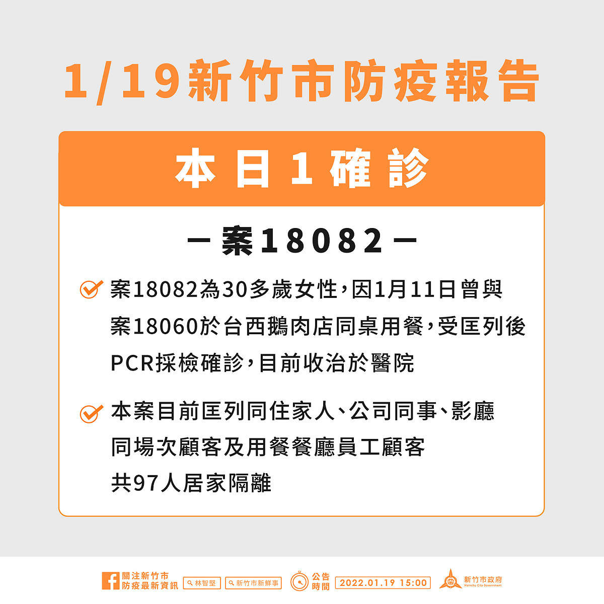 1月19日新竹市防疫報告。 圖：新竹市政府提供