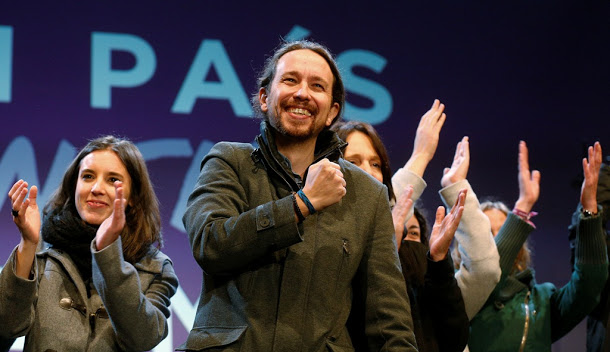 西班牙上個月底國會大選，現任總理拉霍伊(Mariano Rajoy)昨(22)日表示，將請其他的人選取代自己籌組新政府。圖為西班牙國會12月20日改選結果出爐後，「我們可以」黨領袖雷西亞斯的慶祝畫面。    圖：達志影像/路透社資料照片