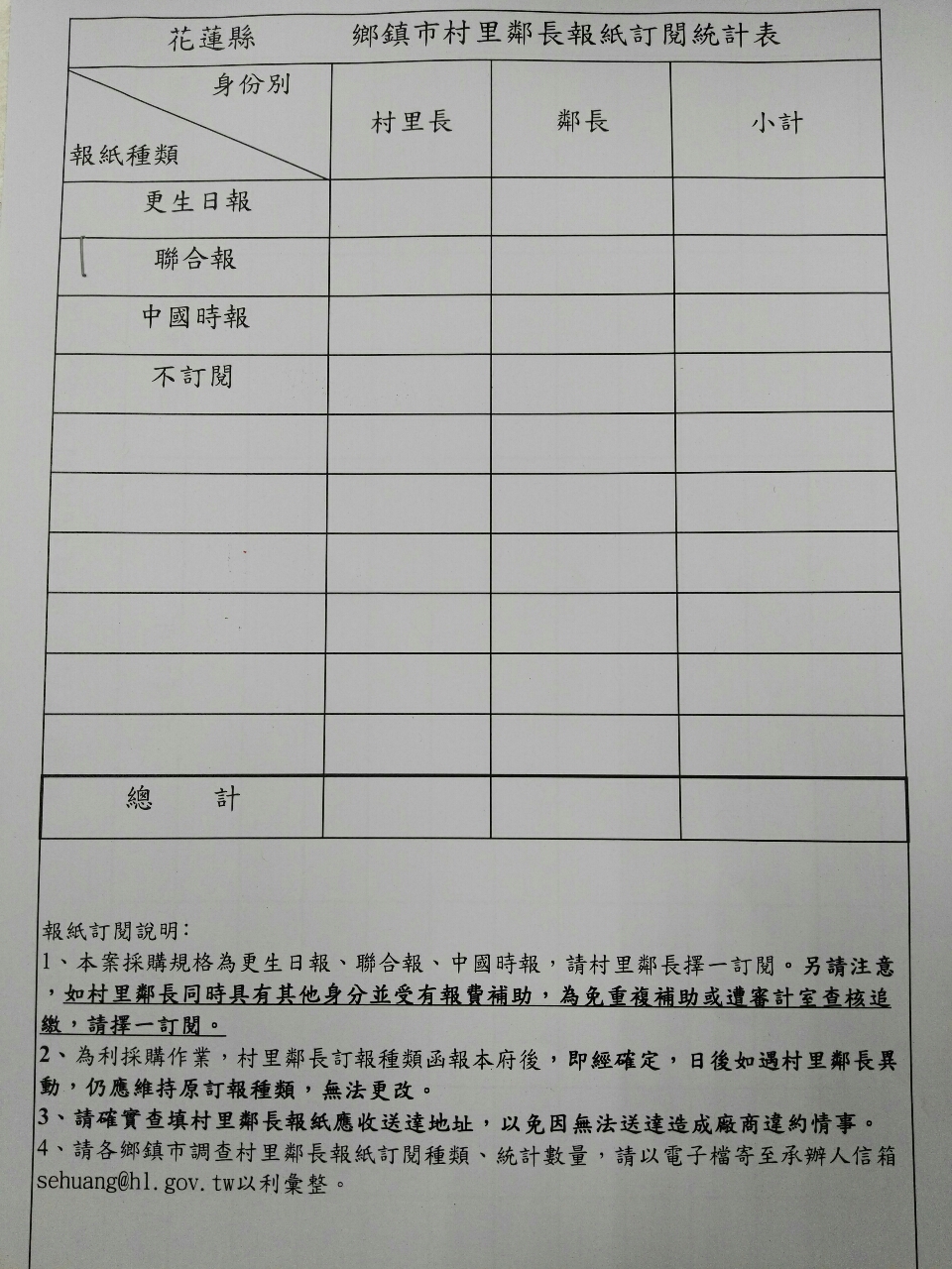 花蓮縣府1月19日隨即發公文，要求鄰里長未來只能訂定更生日報、聯合報或中國時報。 圖：翻攝自台大批踢踢實業坊