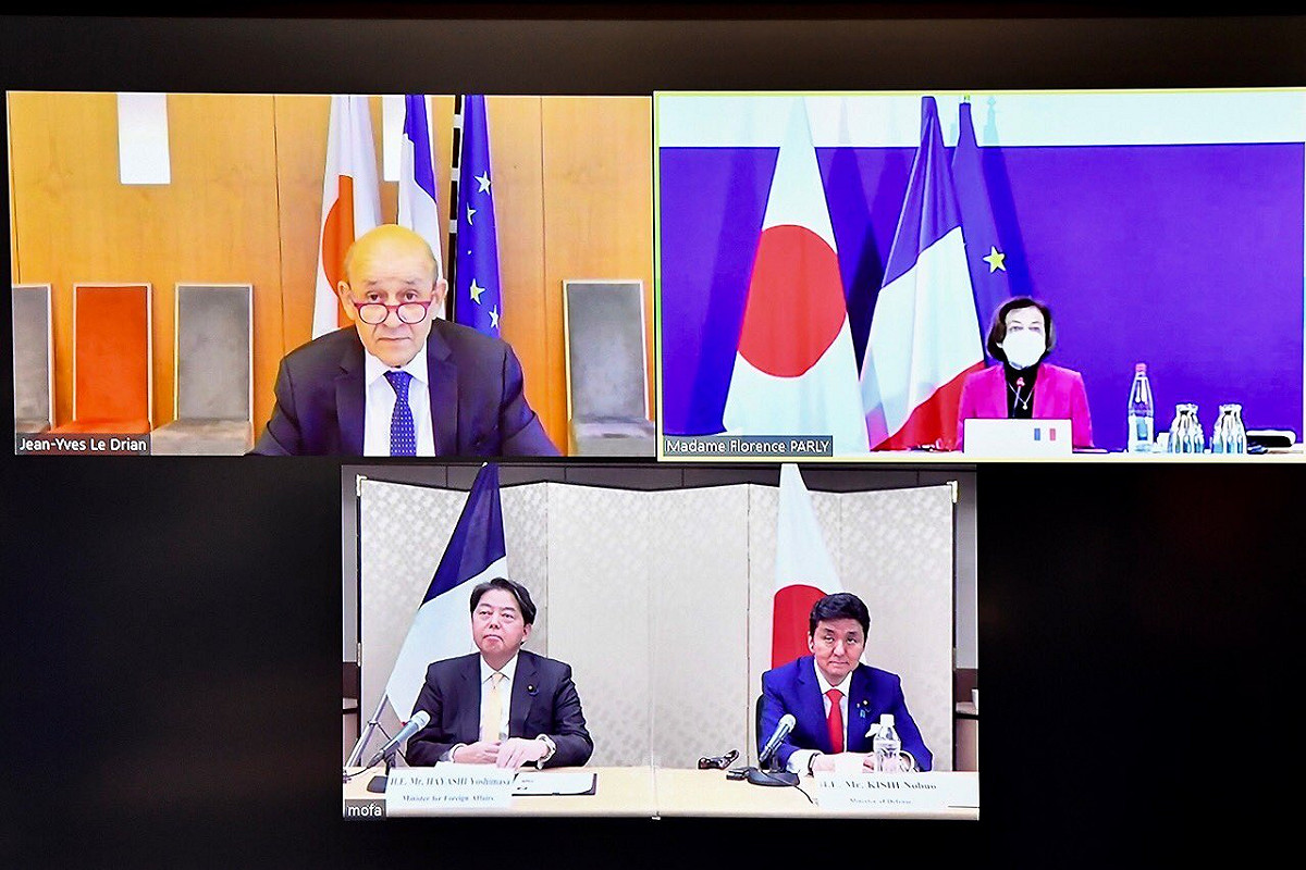 日本與法國的國防與外交部長昨舉行2加2會談 圖：翻攝自日本防衛省推特
