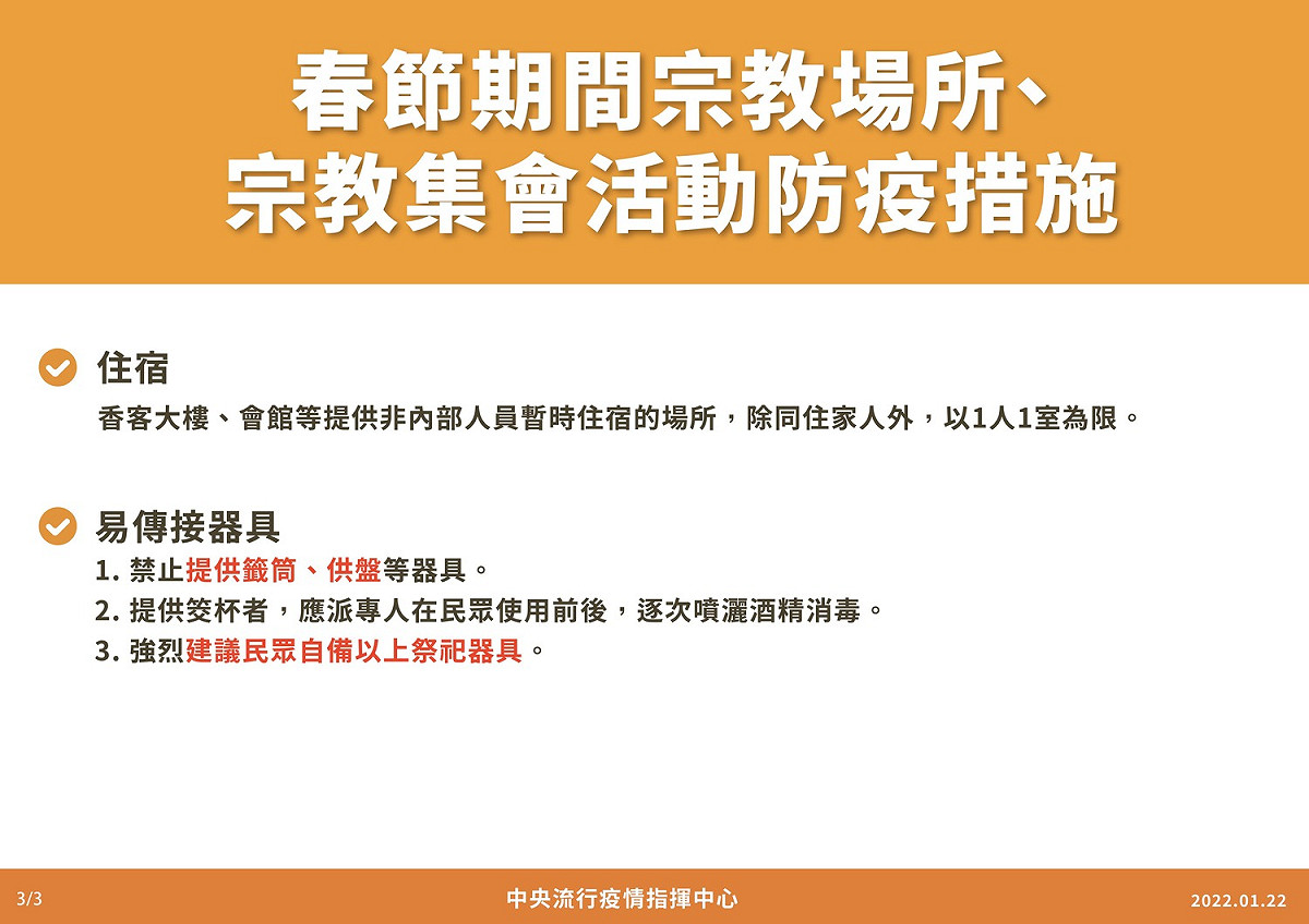 春節宗教場所防疫措施。 圖：中央流行疫情指揮中心／提供