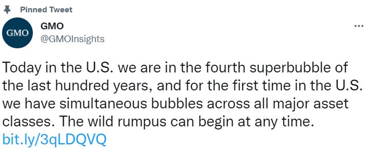 GMO指出今年美國遭遇超級泡沫。 圖：翻攝自GMO推特