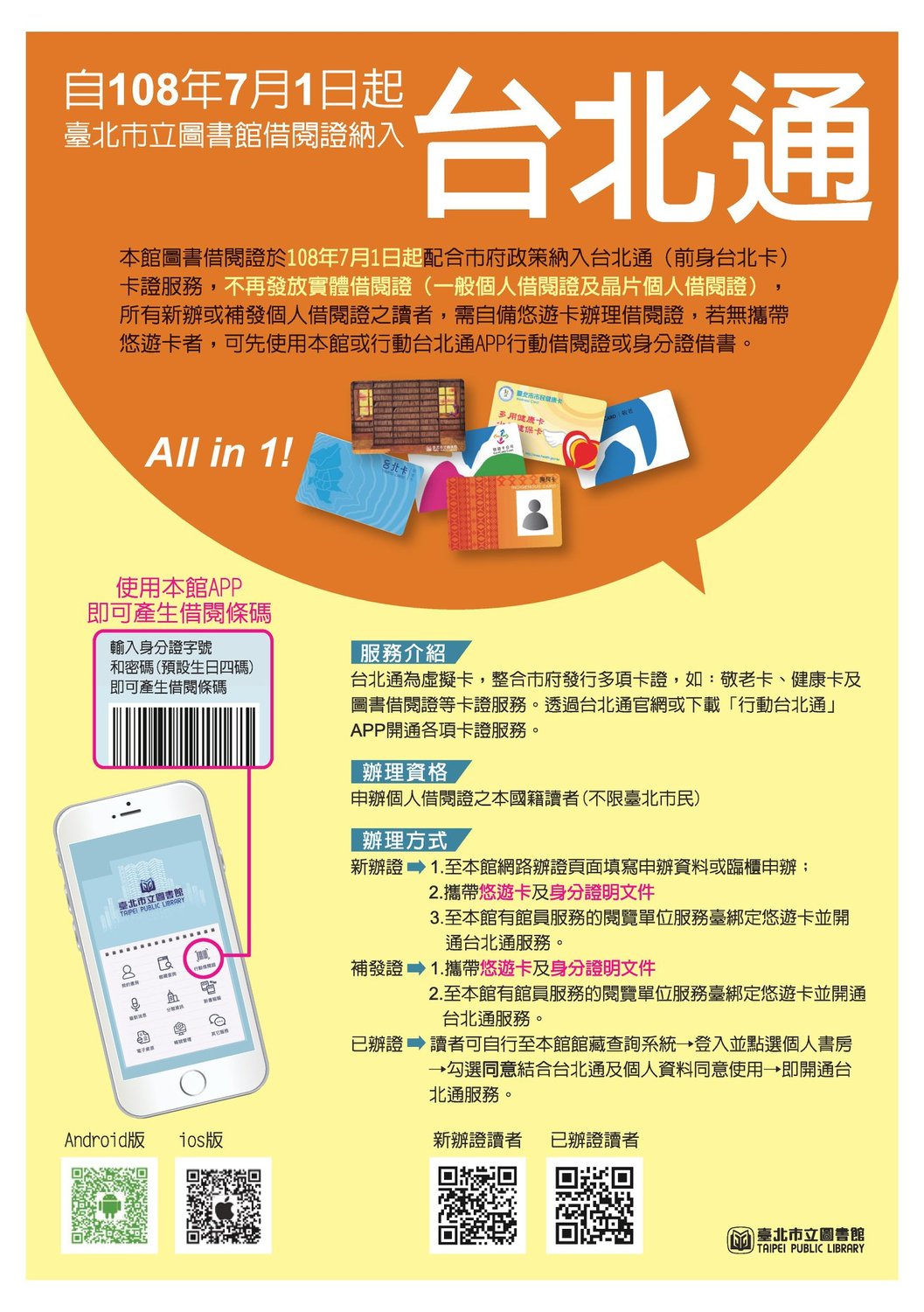 台北市立圖書館公告，2019年7月1日起借書證納入台北通。北市圖今（26）日表示，配合市府政策調整，自即日起，申辦借閱證不強制結合台北通。 圖：取自臺北市立圖書館萬芳民眾閱覽室臉書