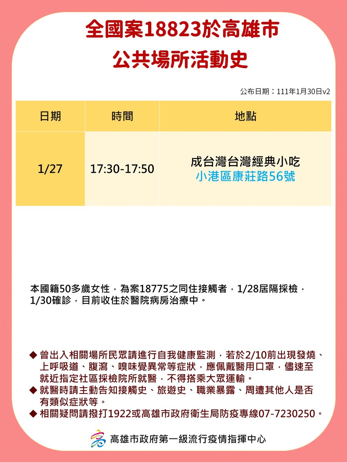 案18823在高雄足跡。 圖：高雄市衛生局提供