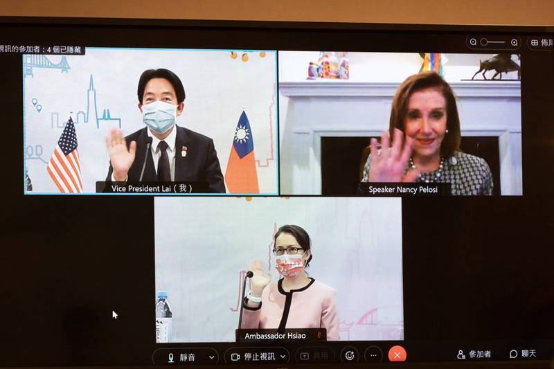 美眾院議長裴洛西與賴清德視訊。 圖:總統府提供