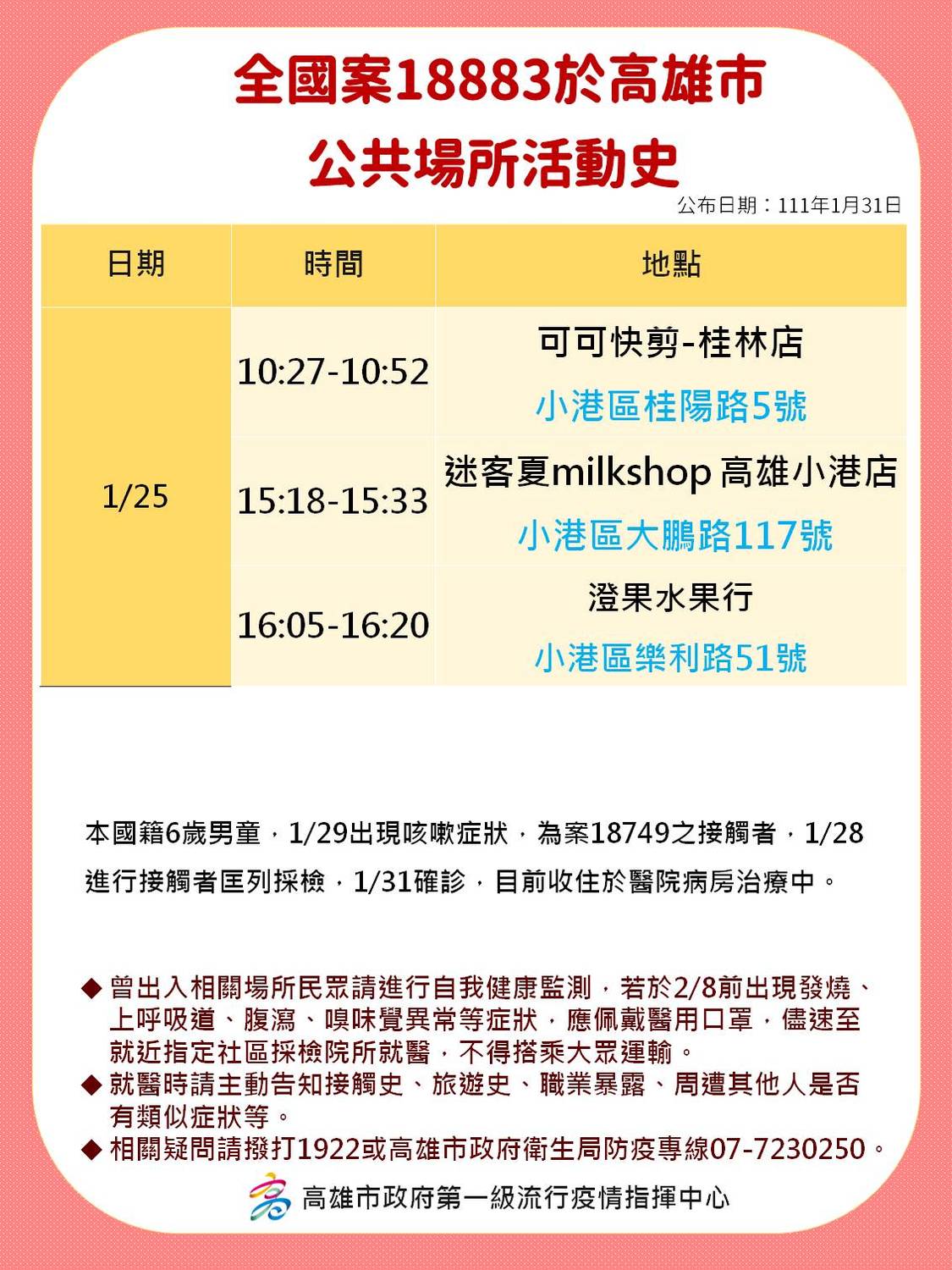 案18883足跡。 圖：高雄市衛生局提供