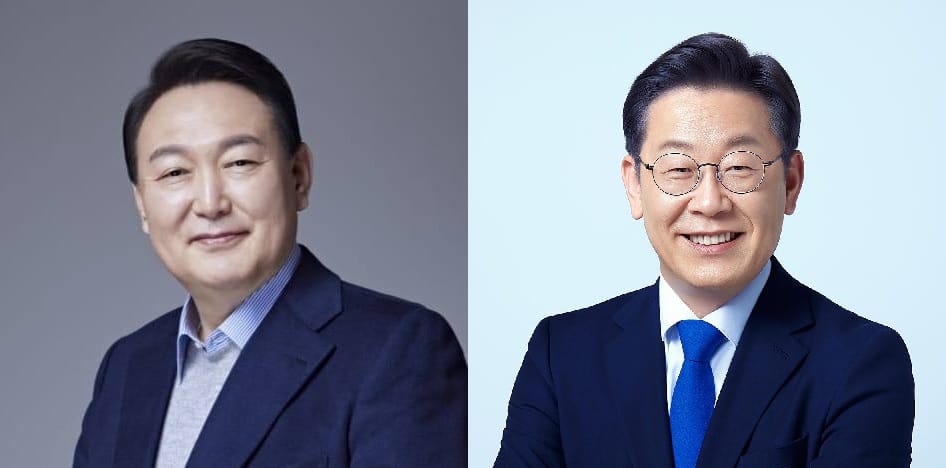 韓國總統候選人尹錫悅（左）、李在明（右）是此次2022南韓大選的支持率最高的兩大候選人。 圖：新頭殼合成 / 取自二人臉書