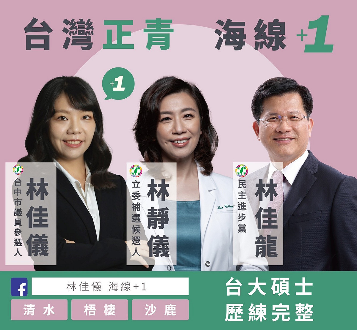 林佳儀與林靜儀、林佳龍的名字都各只差一字，三人合體的看板特別引人注目。 林佳儀/提供