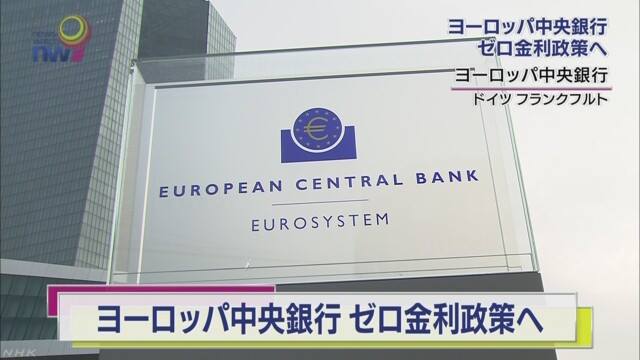 歐洲央行10日在德國的法蘭克福總部召開理事會，會中決議將基準利率調降至零。 圖：翻攝NHK