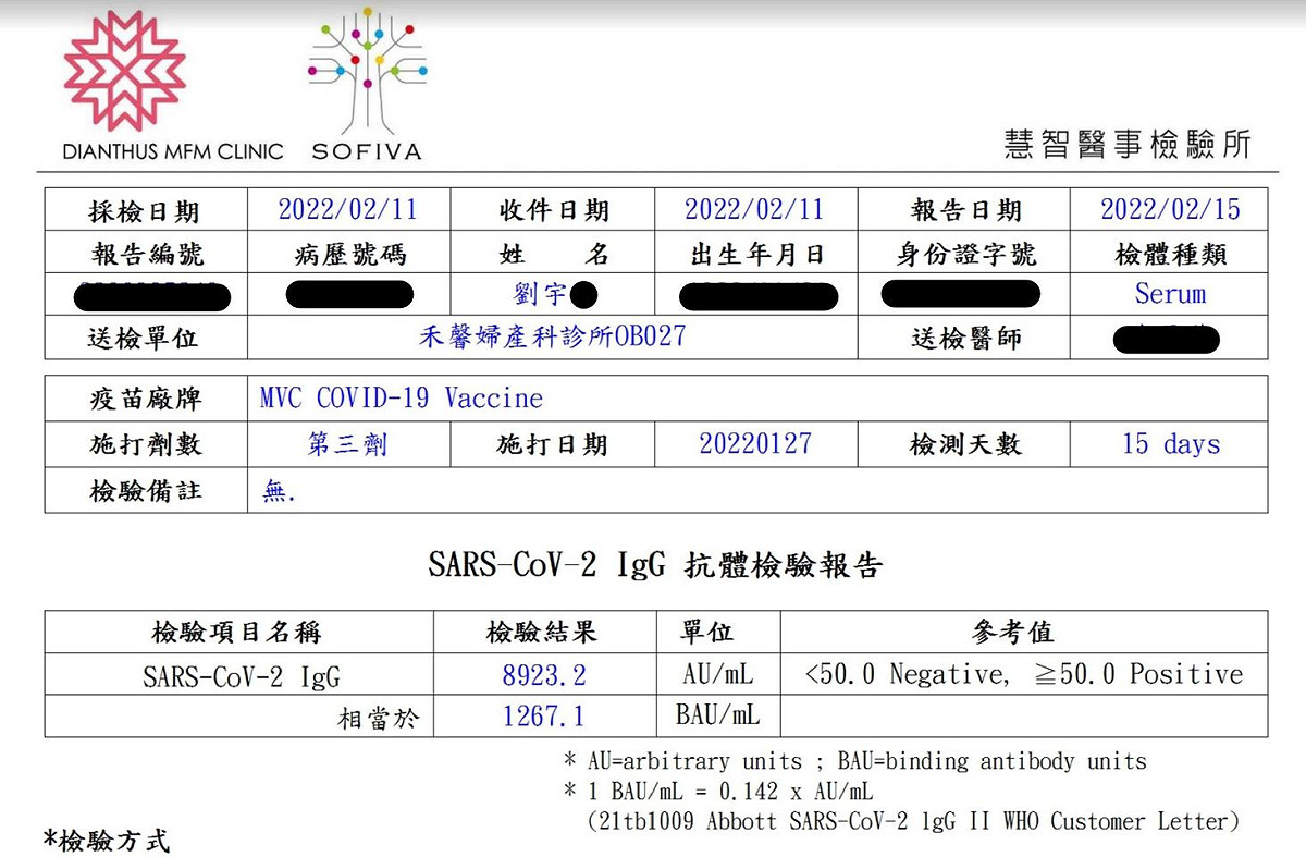 四叉貓公布抗體檢驗報告。 圖：翻攝自四叉貓臉書