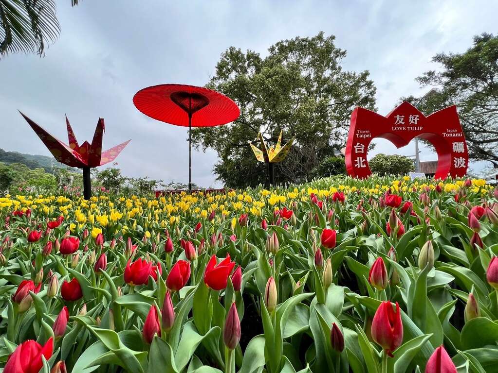 來自日本礪波市的一對紙鶴祈求疫情快快退散。 圖：台北市政府／提供