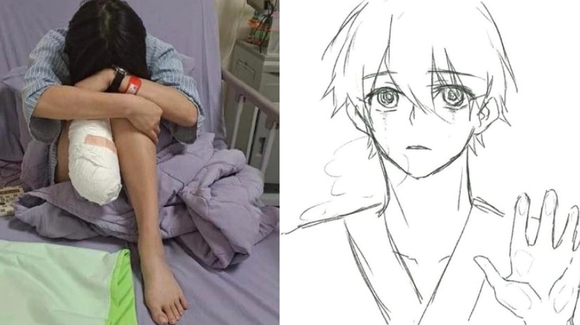 截肢女孩 PO 出一張「畫不出笑容」的作品，讓許多網友看了心疼不已。 圖：翻攝自女孩「熙羿不是蜥蜴」臉書